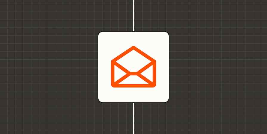 A hero image with an email icon in a white square on an orange background