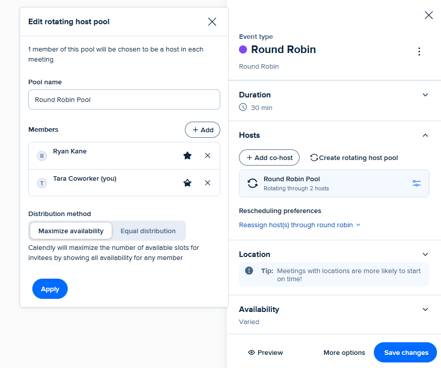 The Round Robin setting in Calendly