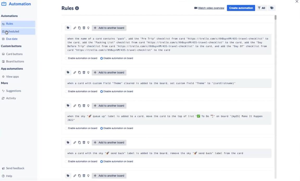 Setting up automation rules in Trello