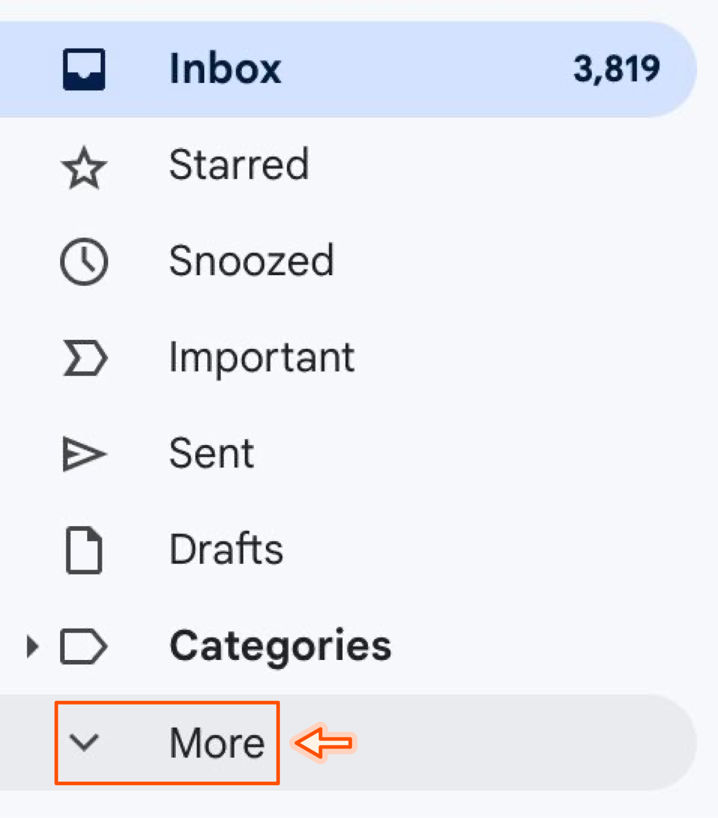 Gmail上更多按鈕的屏幕截圖。