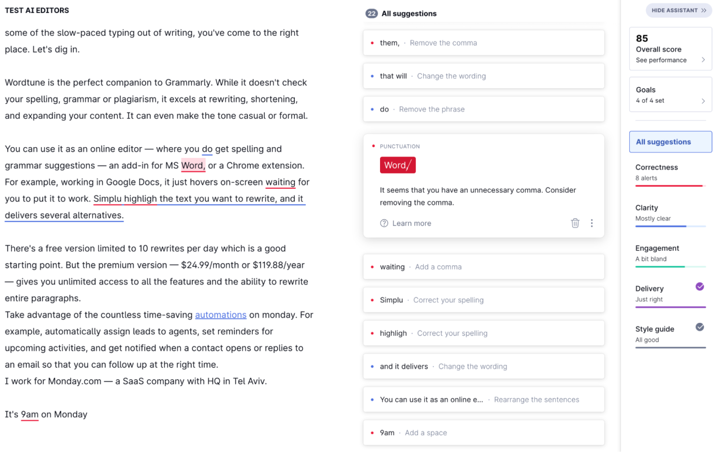 Grammarly, our pick for the best digital marketing tool for checking grammar using AI.