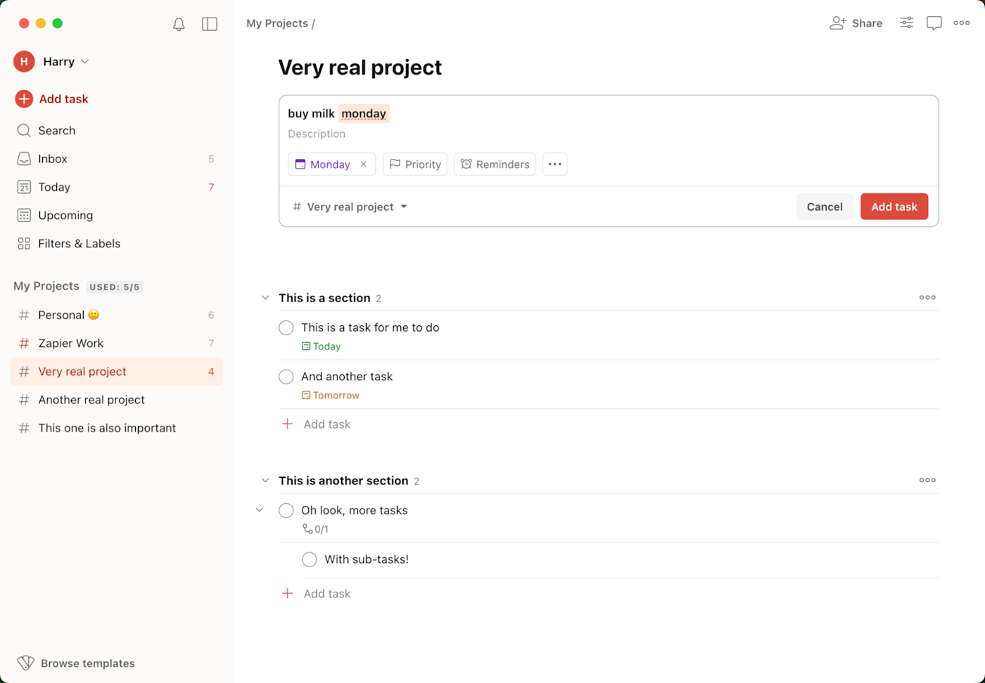 Todoist, our pick for the best to-do list app for balancing power and simplicity