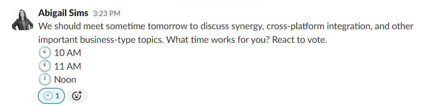 Screenshot of Slack message