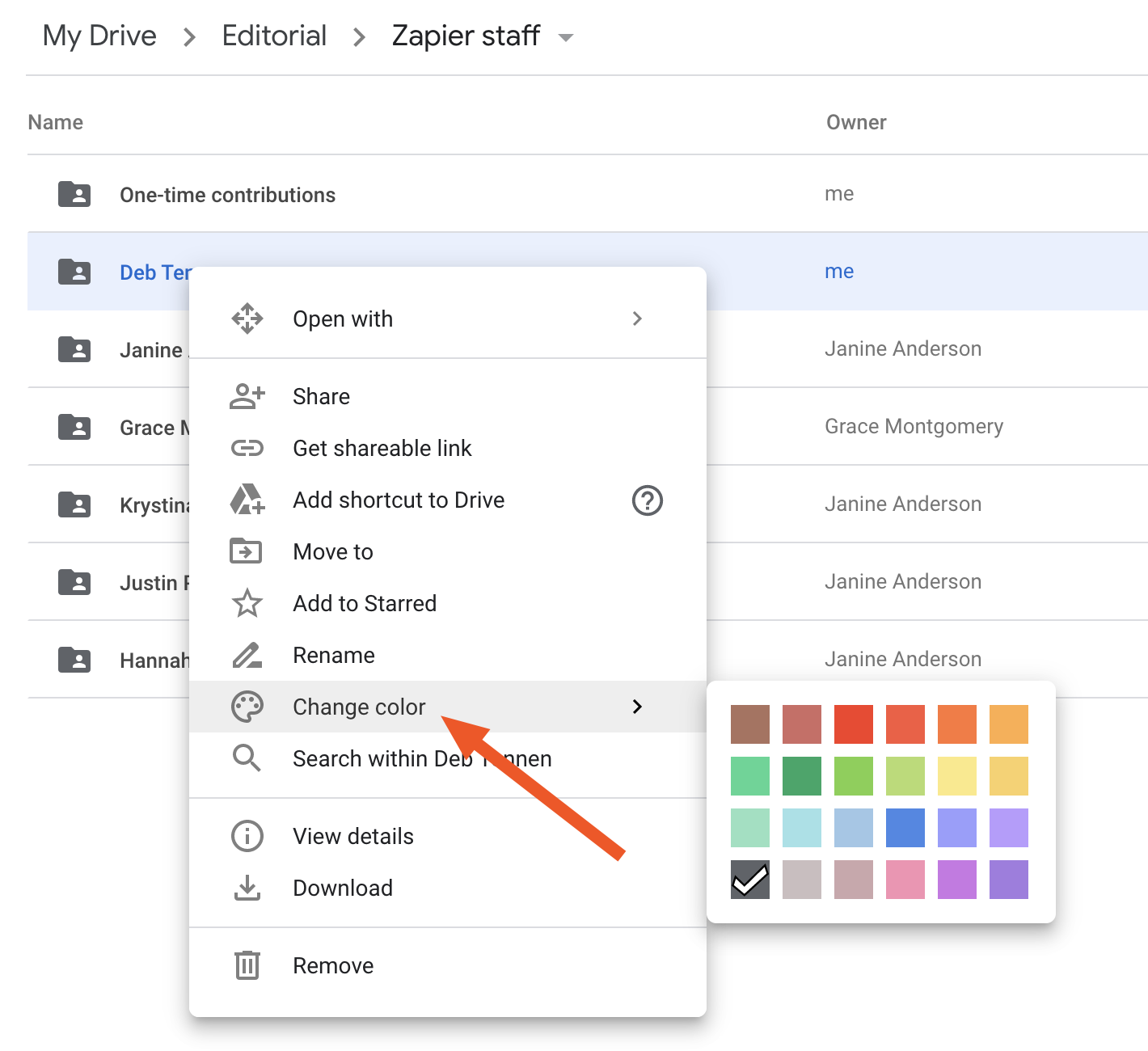 Right click the item and click select color