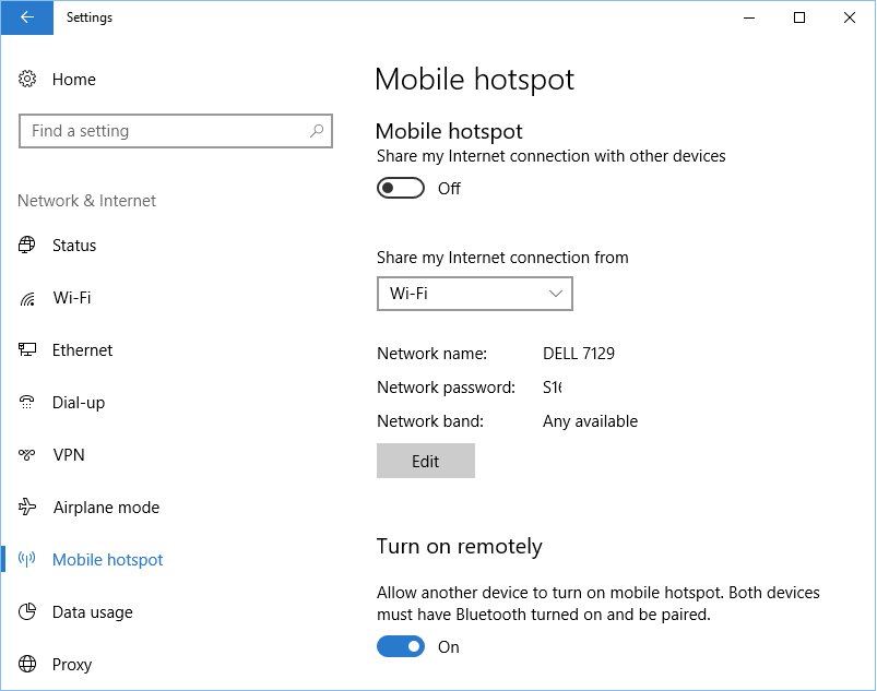 Windows Mobile Hotspot