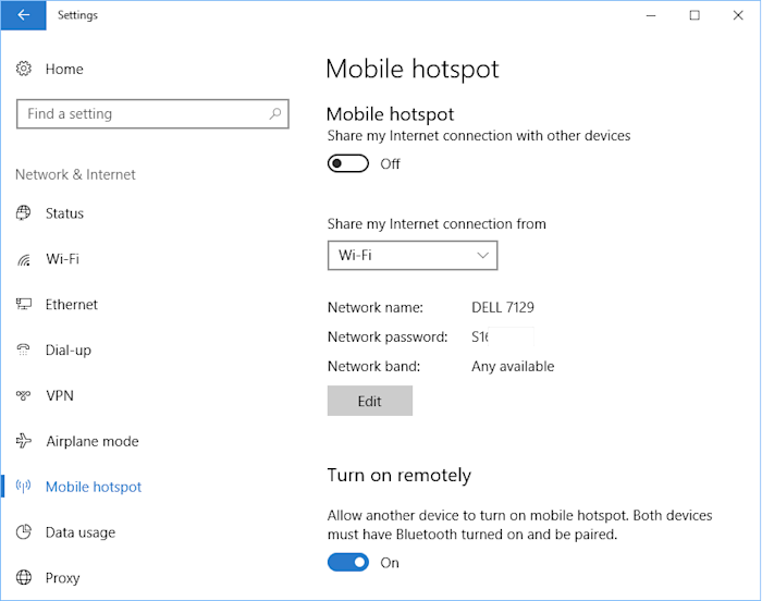 Windows Mobile Hotspot