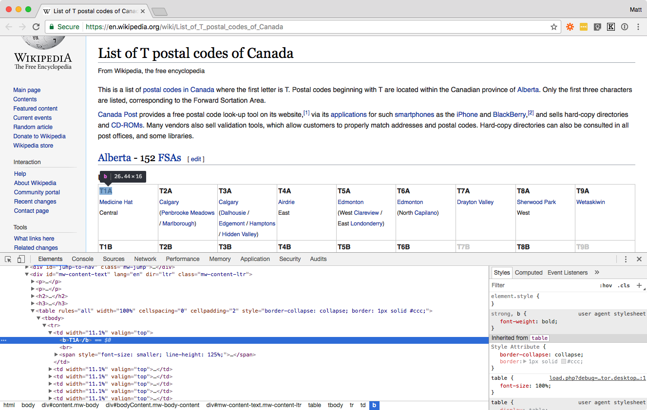 Inspect element in Wikipedia