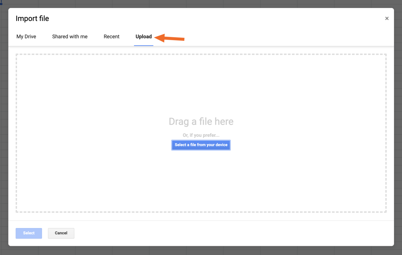 Upload your data to Google Sheets
