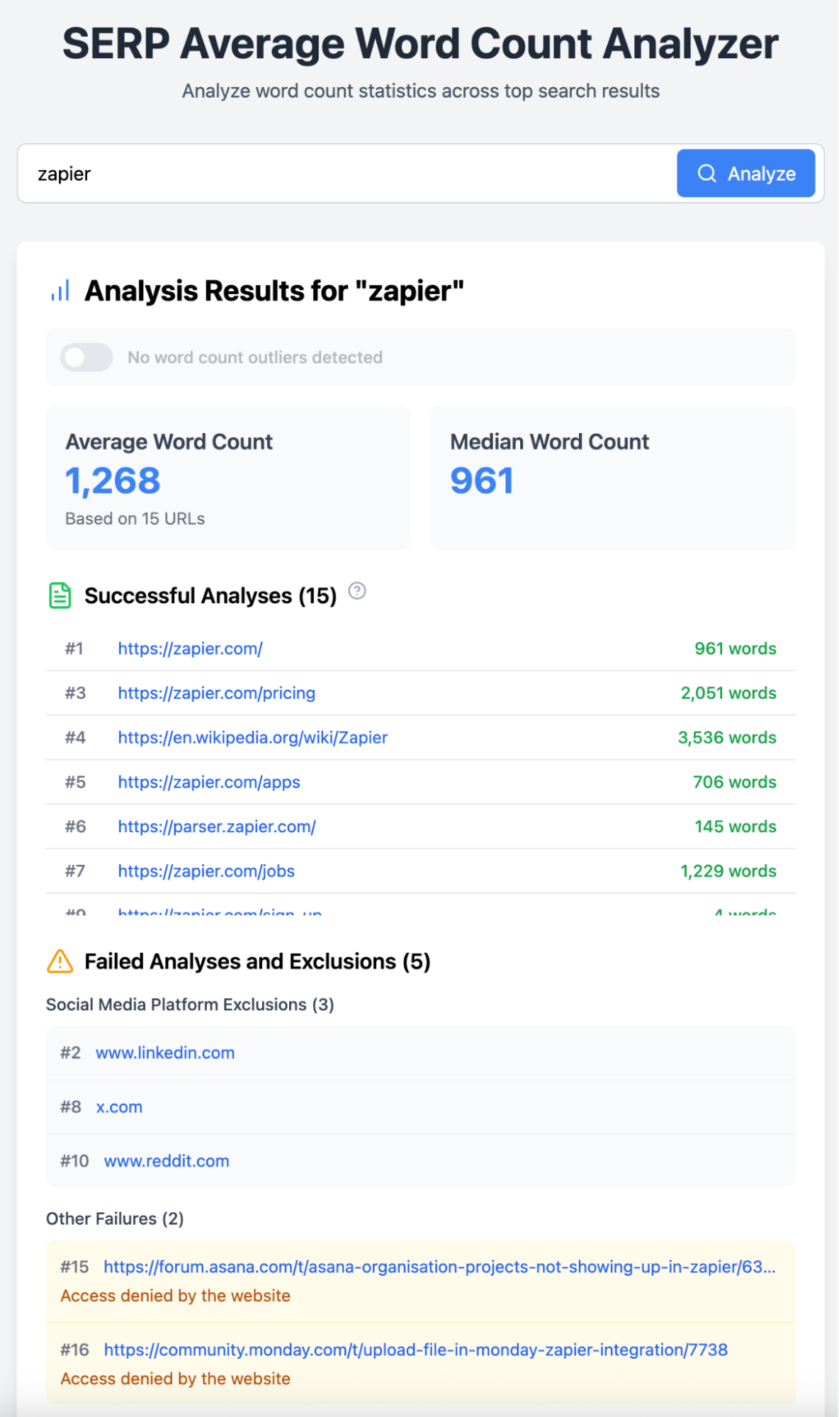 Maddy's SERP word count analyzer