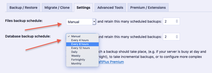 Set backup frequency