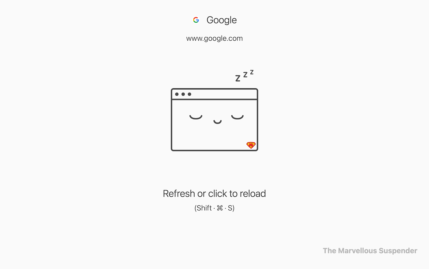 Screenshot of a browser window showing an illustrated image of a browser tab sleeping on a light gray-ish tan background, showing how the Marvellous suspender extension can put tabs to "sleep" after a period of inactivity