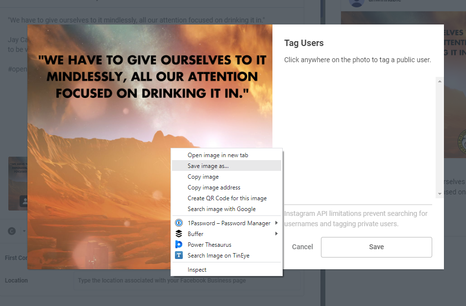 Right-click to save an image from Canva in Buffer