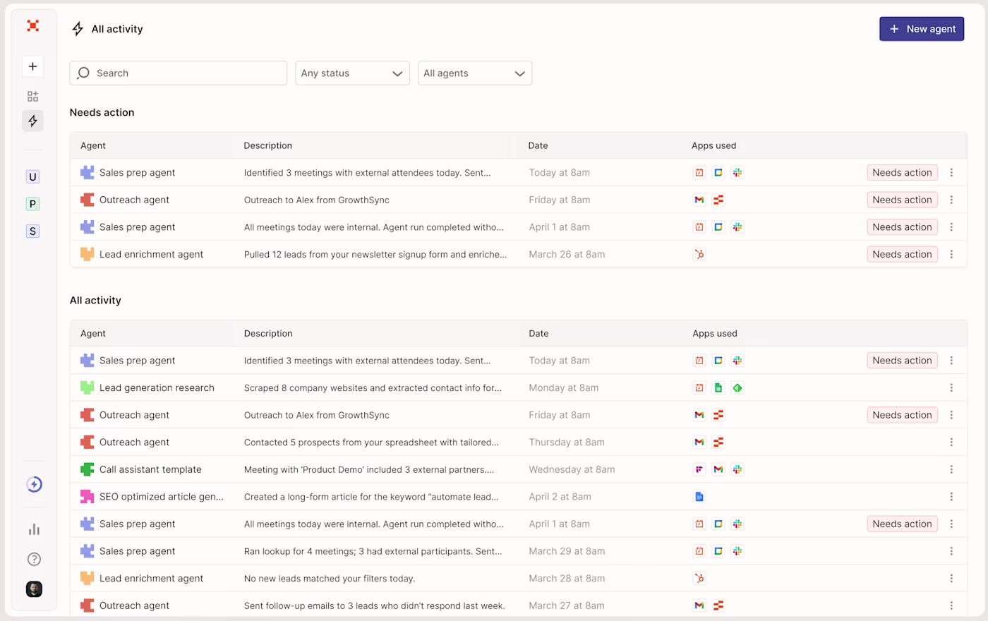Screenshot of agents