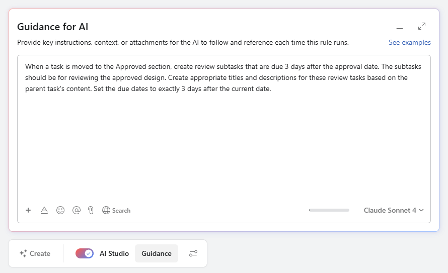 Adding guidance for AI Studio in Asana