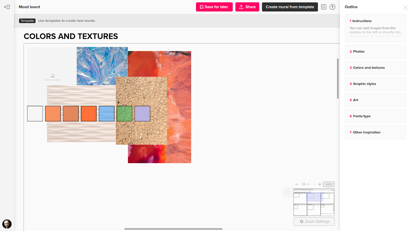 The mood board template in MURAL