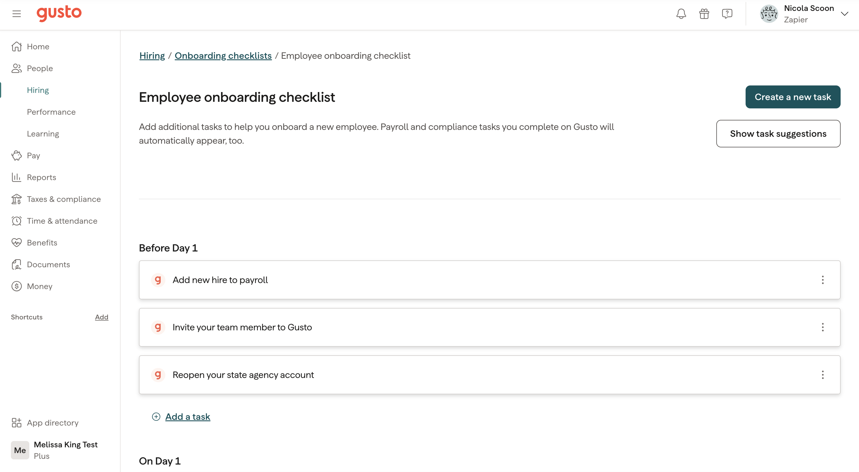 Gusto, our pick for the best employee onboarding and payroll software