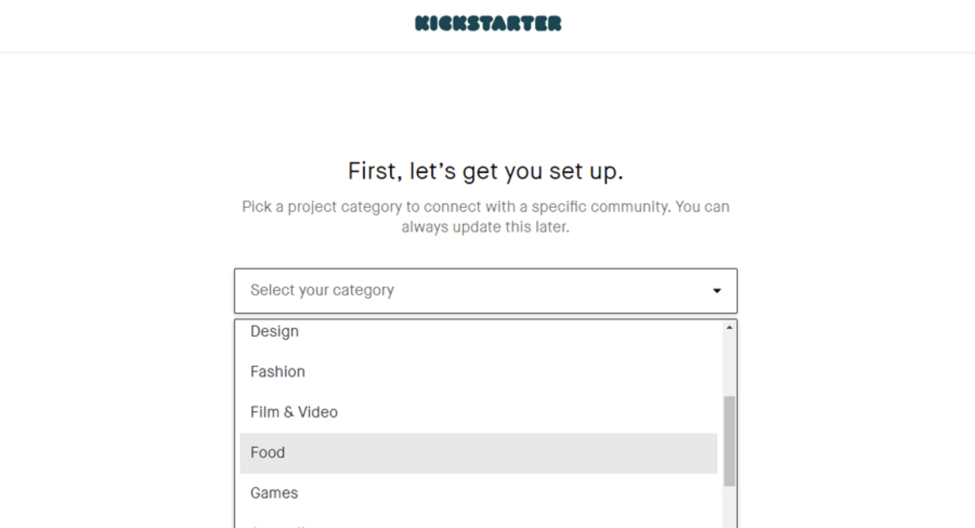 Kickstarter set up page