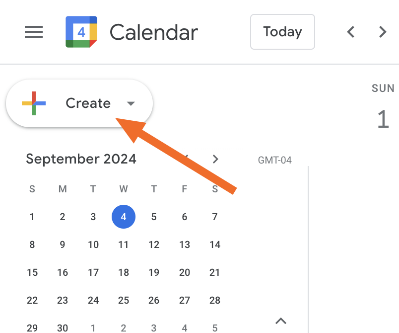 The Create button in Google Calendar