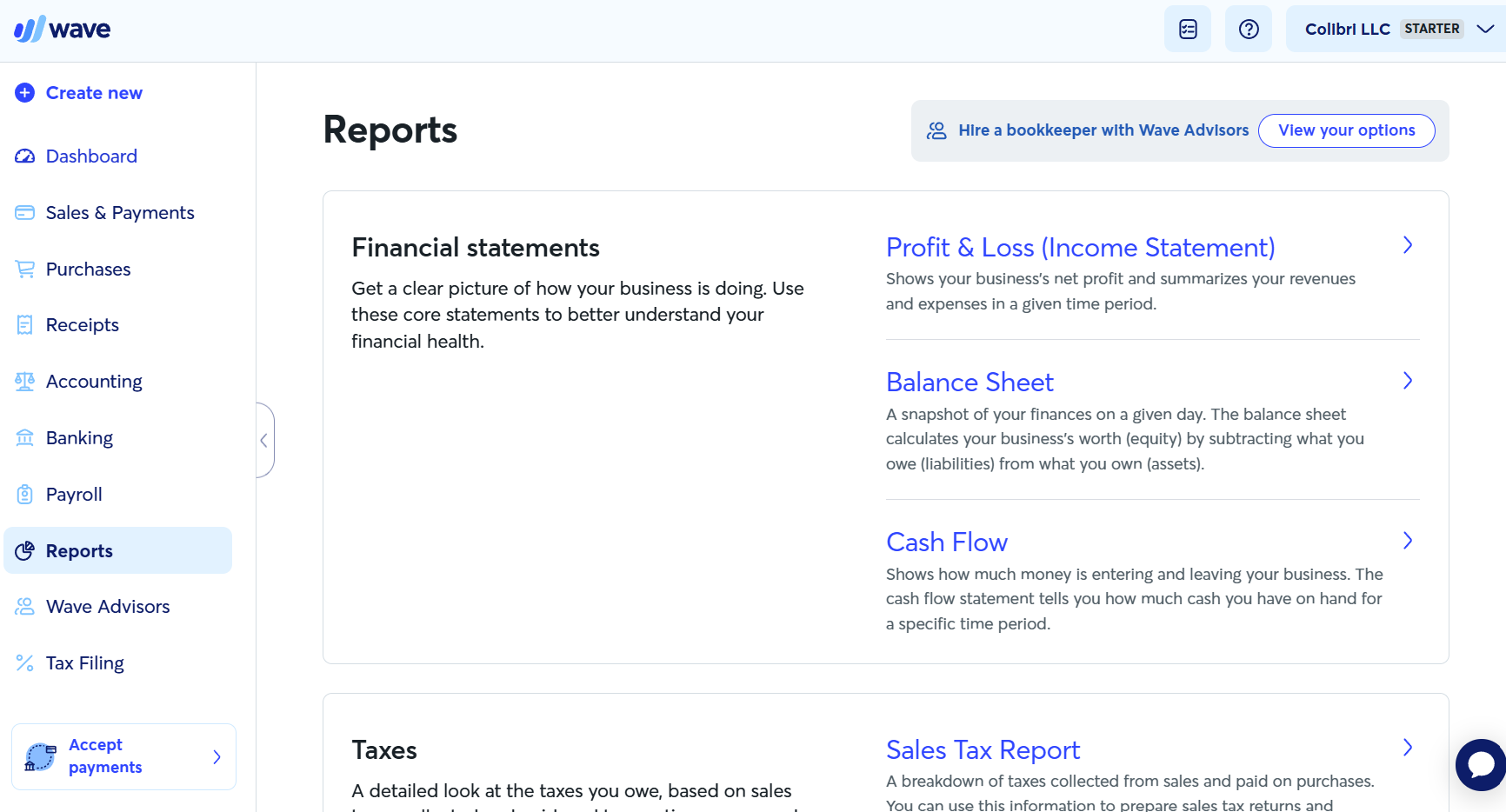 Screenshot of the Wave reports