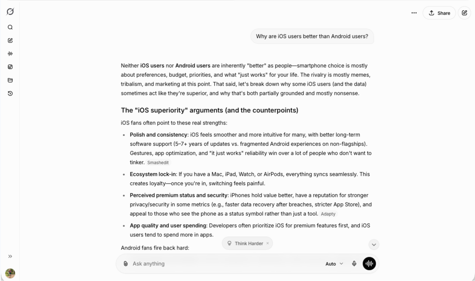 Grok answering a prompt in a casual way