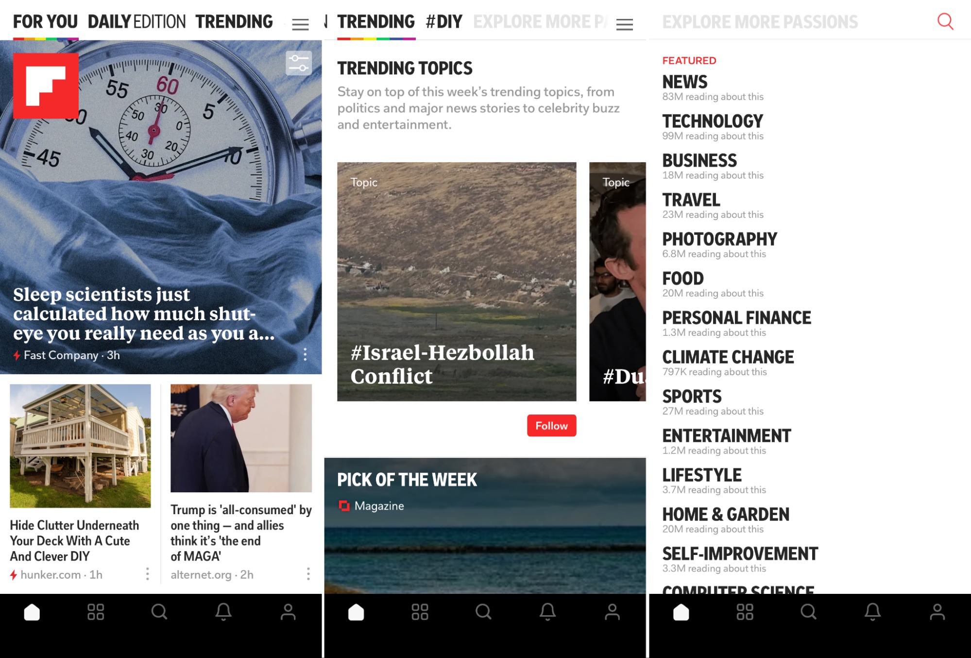 Flipboard, our pick for the best news app for personal curation