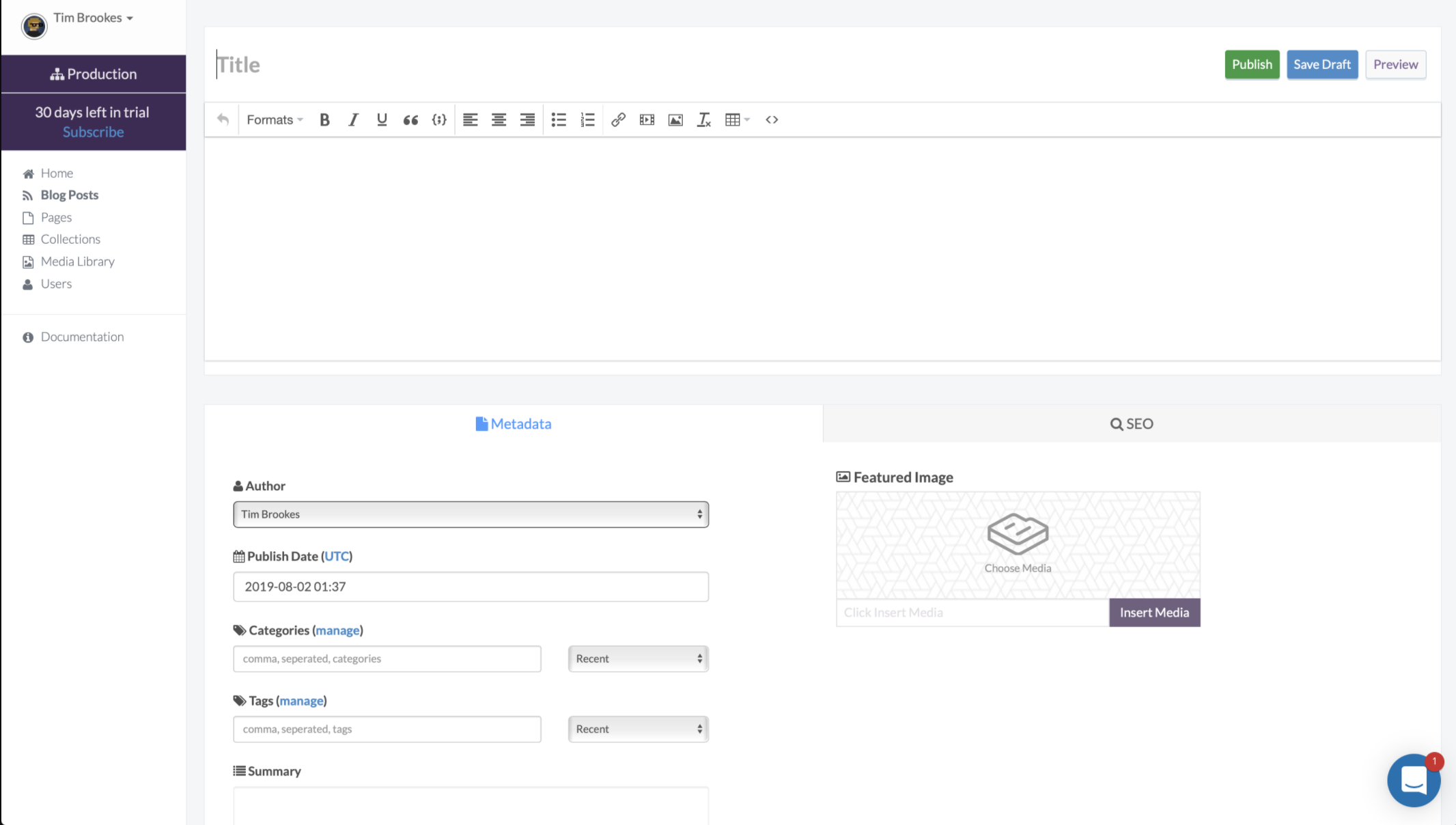 Screenshot of a headless CMS