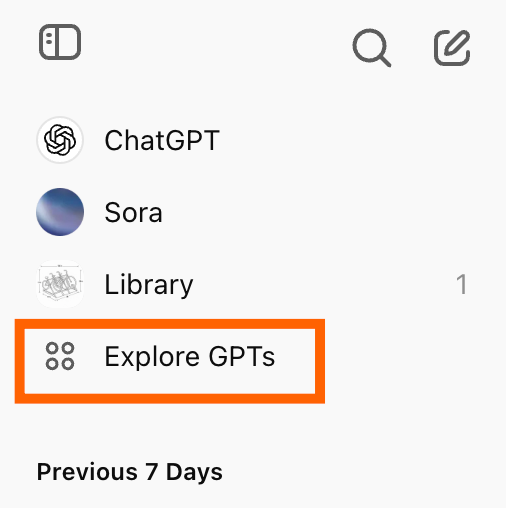 The Explore GPTs option in the sidebar