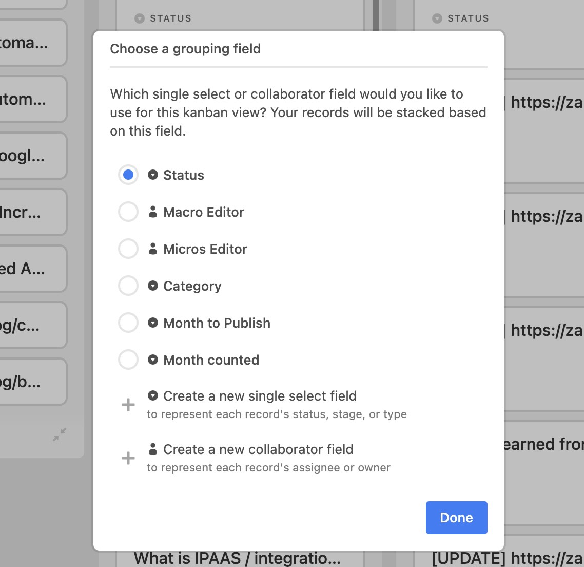 Group by status in Airtable