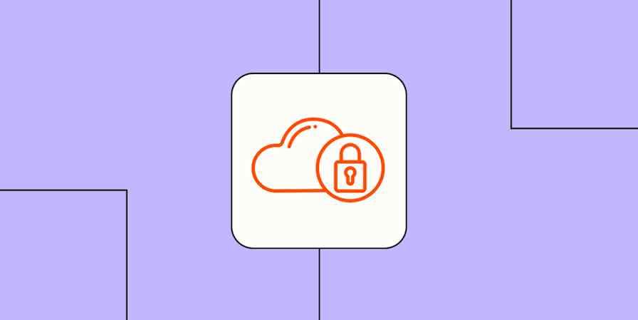An orange icon of a cloud and a lock against a lavender background