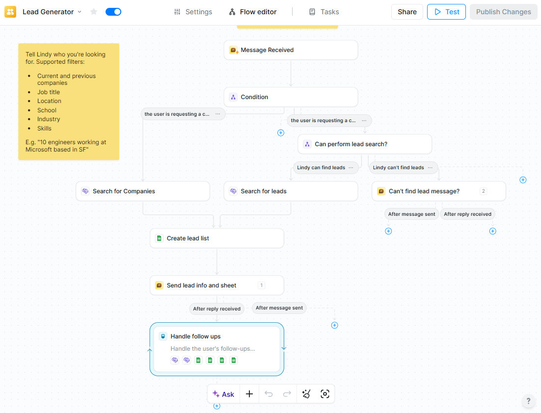The workflow editor in Lindy