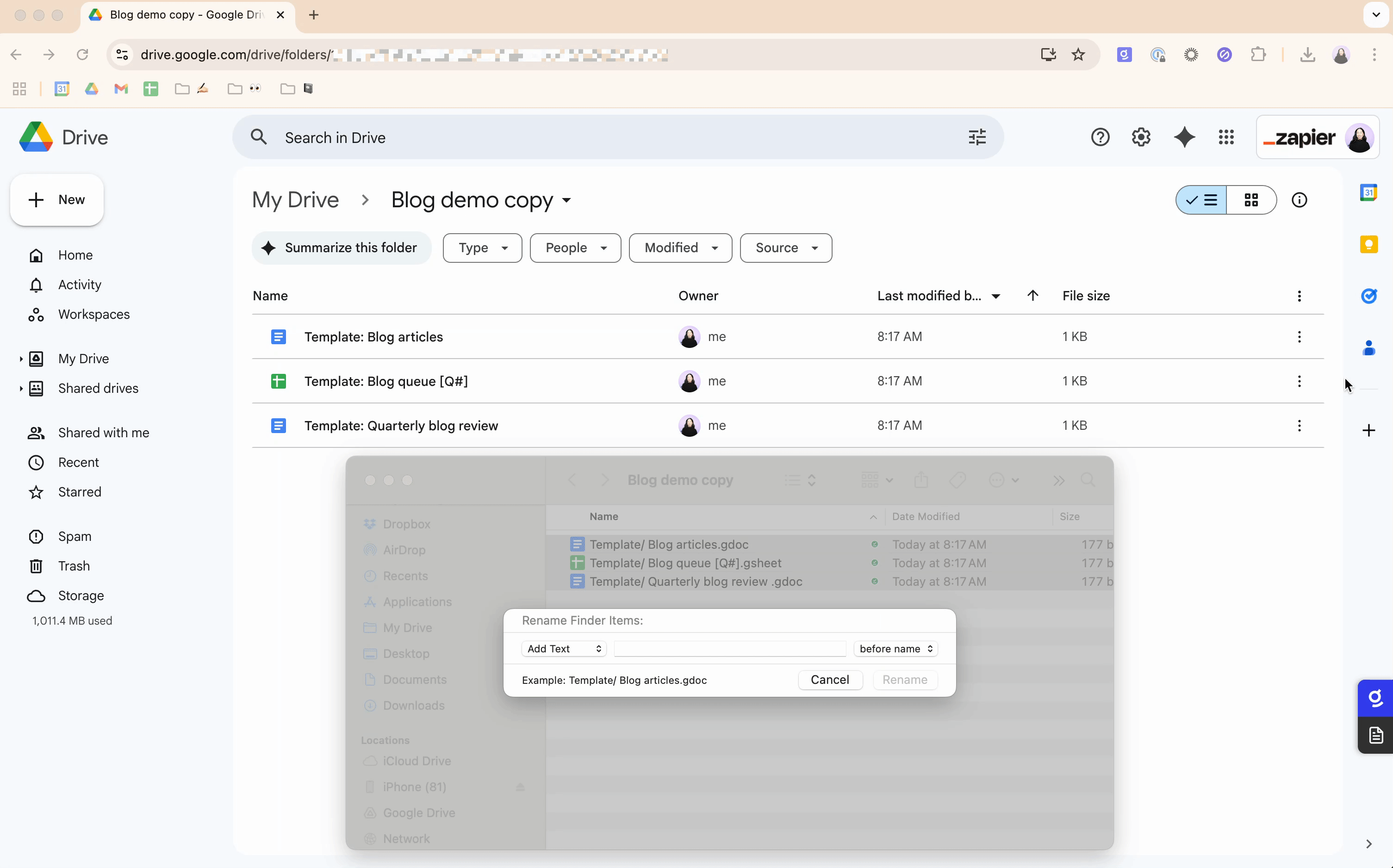 Finder window on Mac displaying a copied Google Drive folder. 