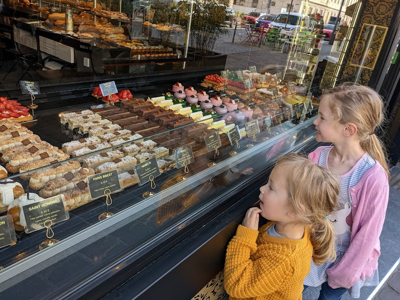 Jessica's kids looking at pastries