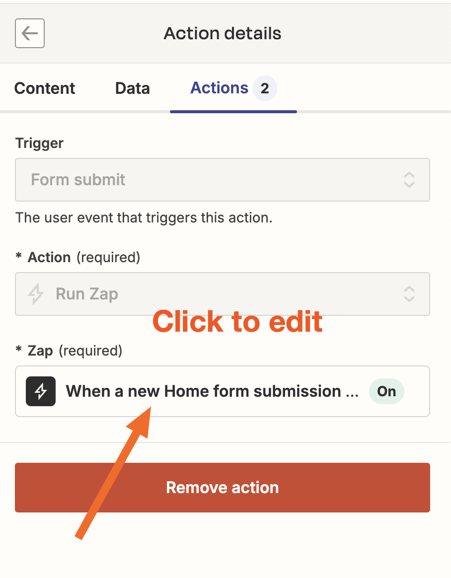 Screenshot of Zap linked