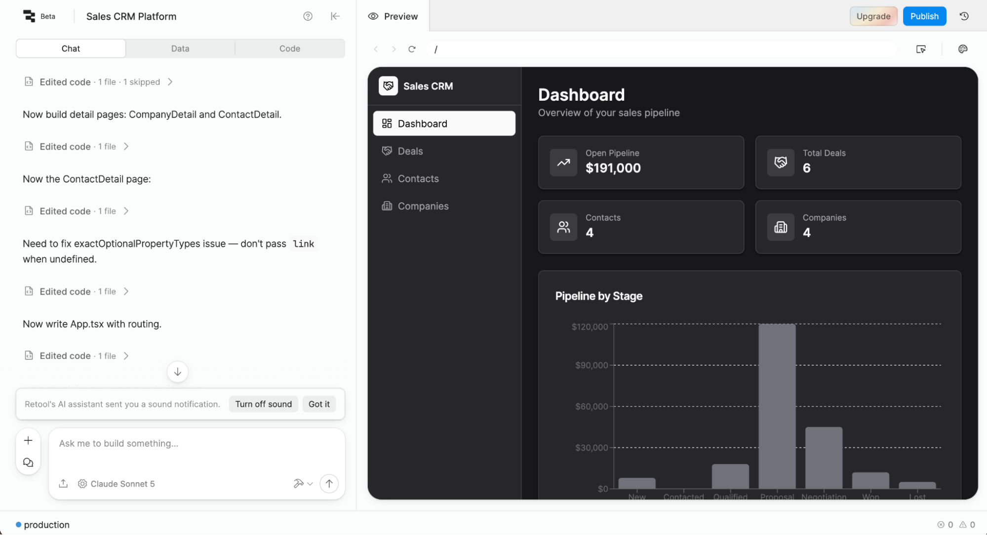 Retool, the best internal tool builder for turning AI-generated code into reliable software