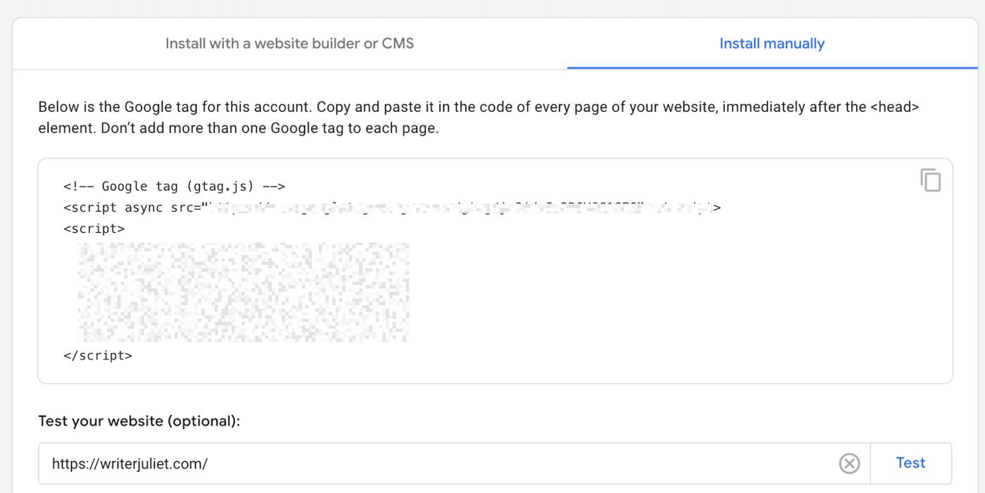 Example of a Google Analytics tracking code. 