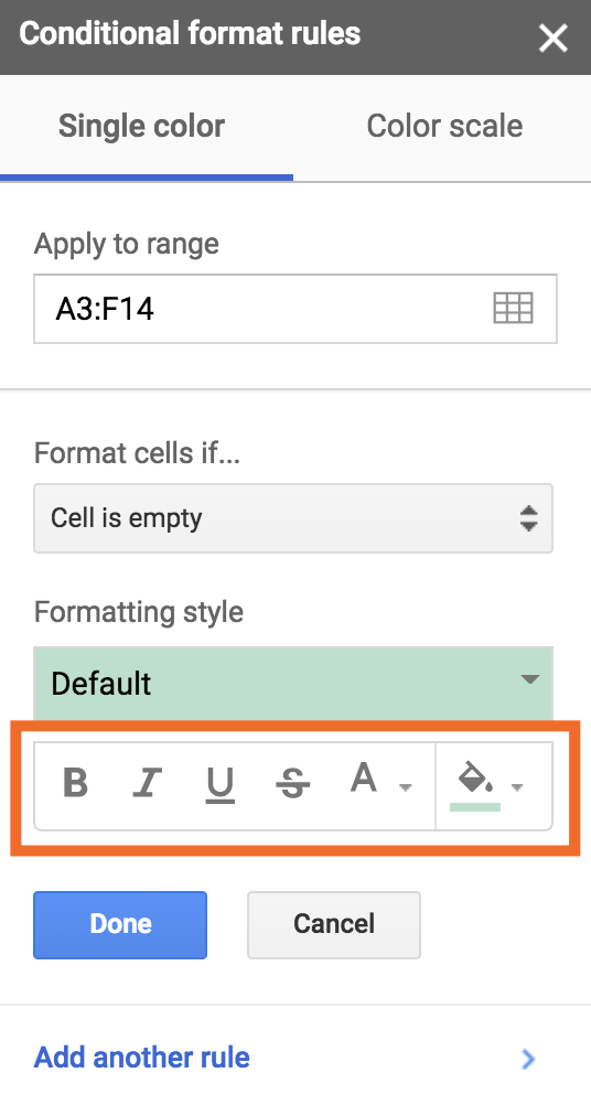 Style change options for conditional formatting