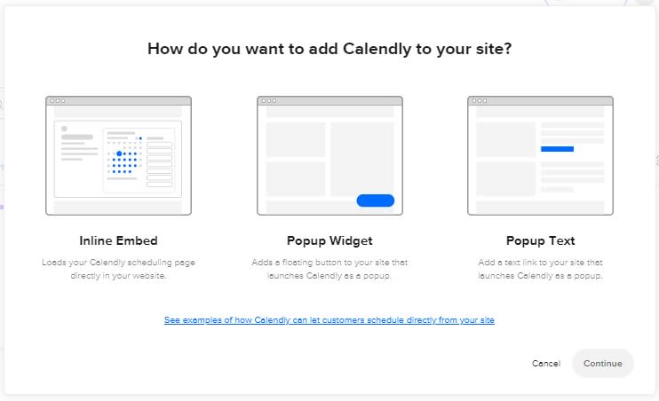 The Calendly embed options