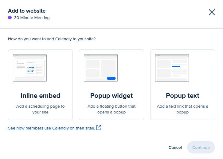 The Calendly embed options