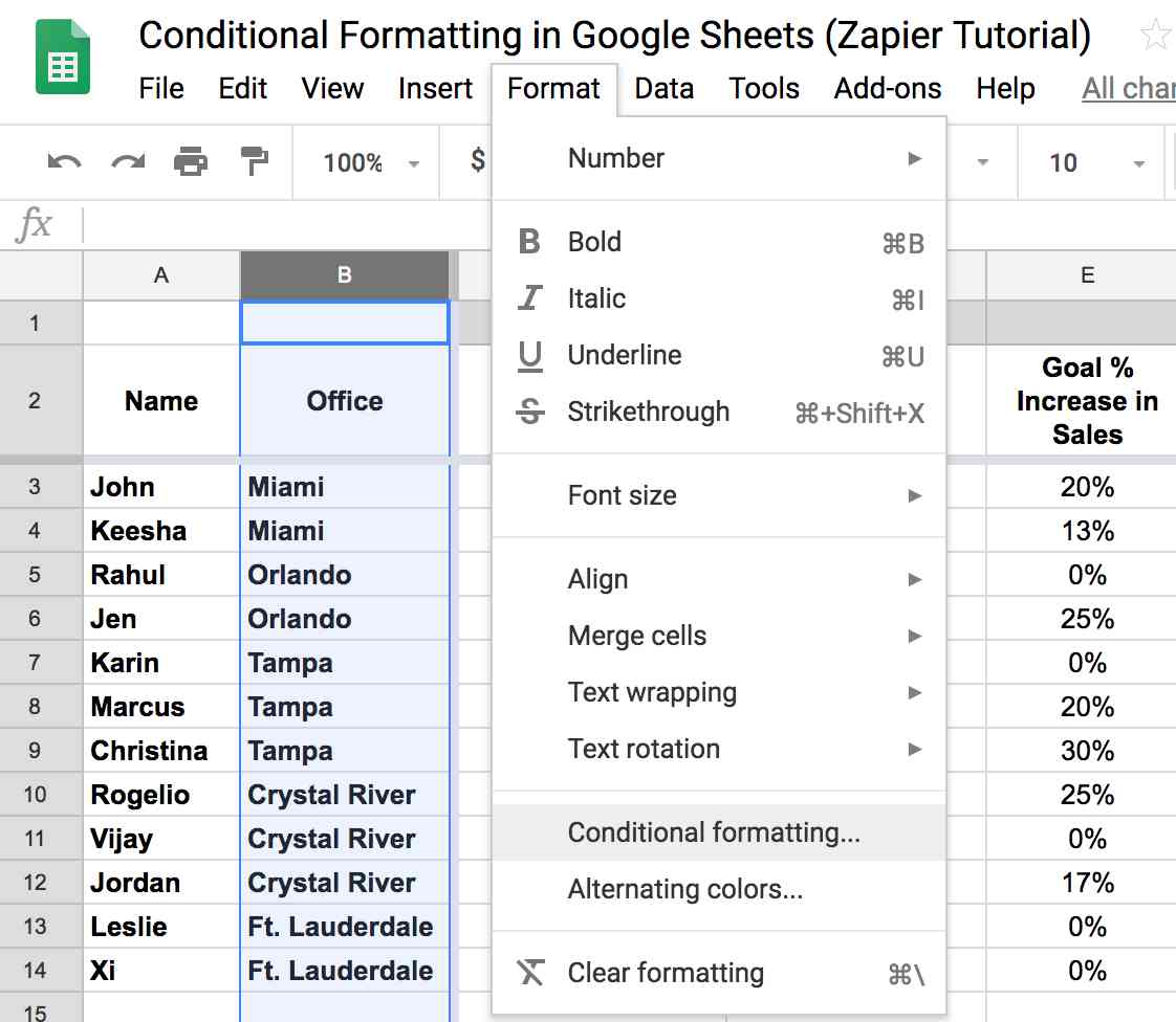 How to Use Conditional Formatting in Google Sheets