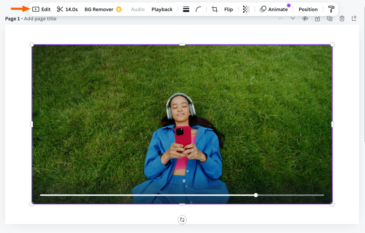 Video toolbar in Canva with the option to edit highlighted. 