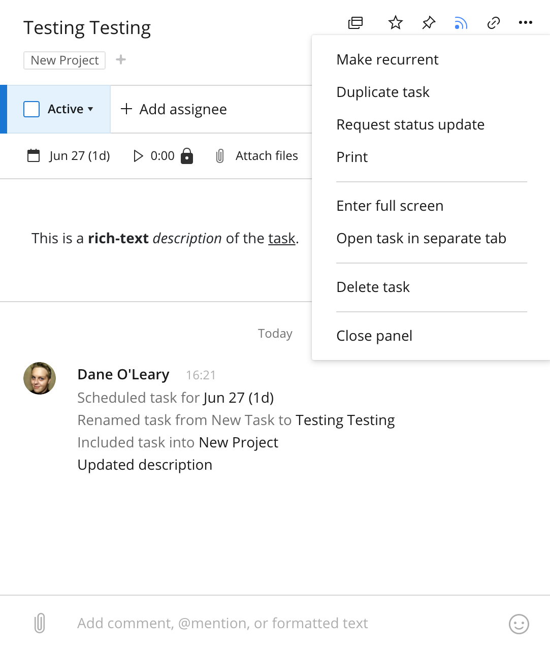 Detailed task in Wrike