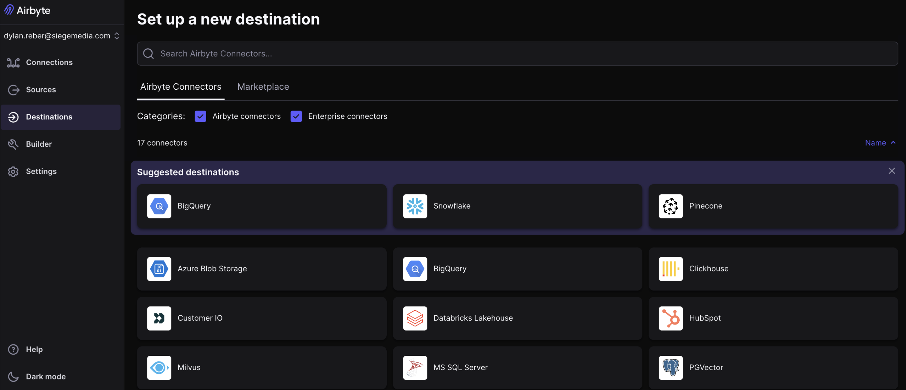 A screenshot of Airbyte, an ETL tool.