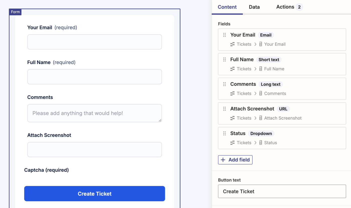 Screenshot of form fields editing cards