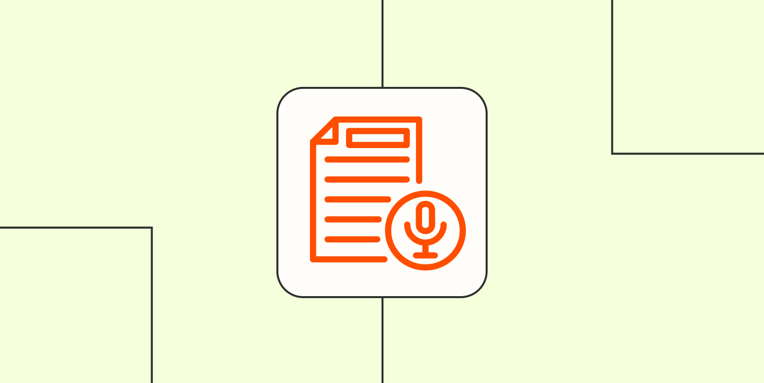An icon of a file and a microphone against a lime green background