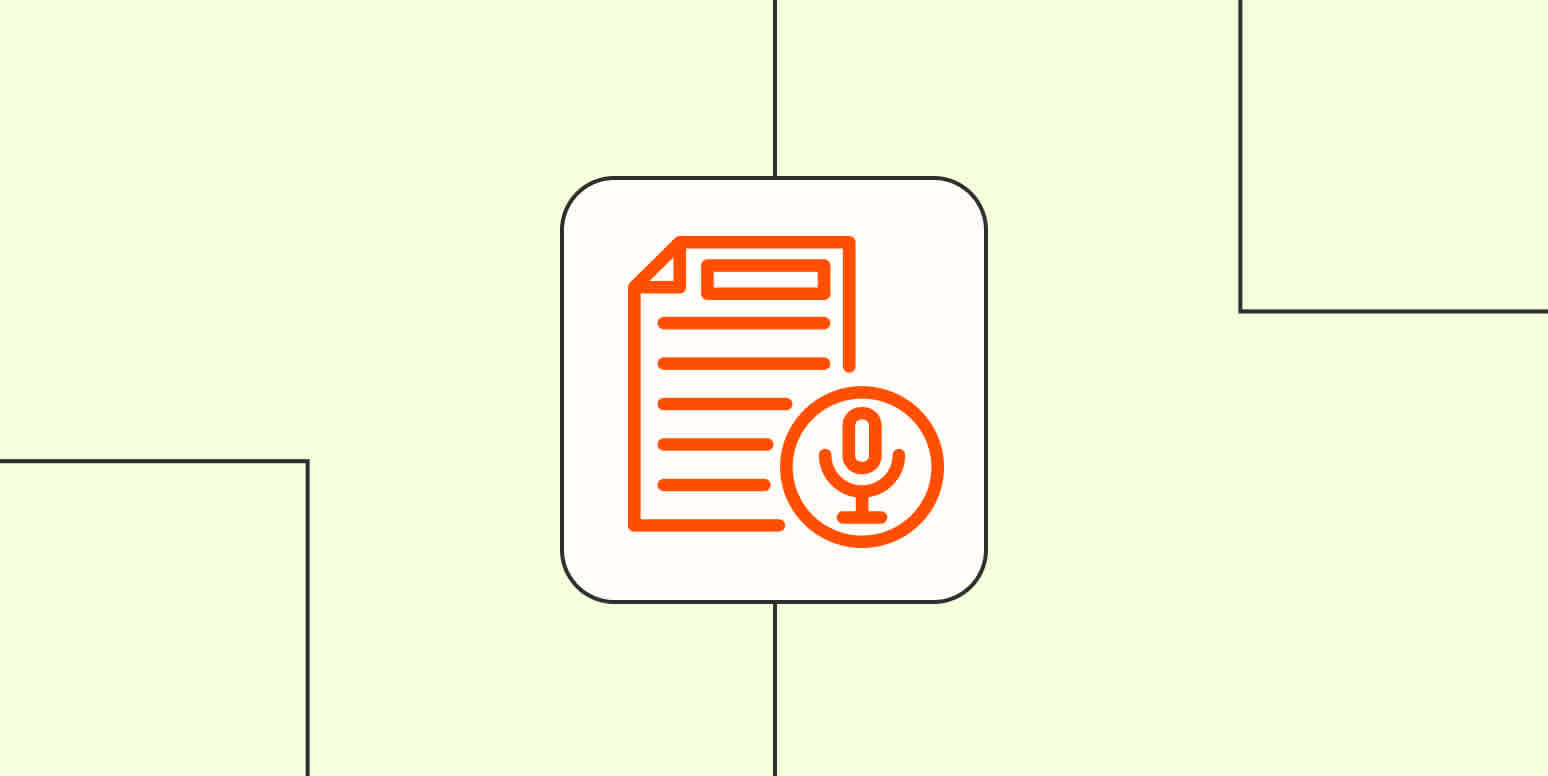 An icon of a file and a microphone against a lime green background