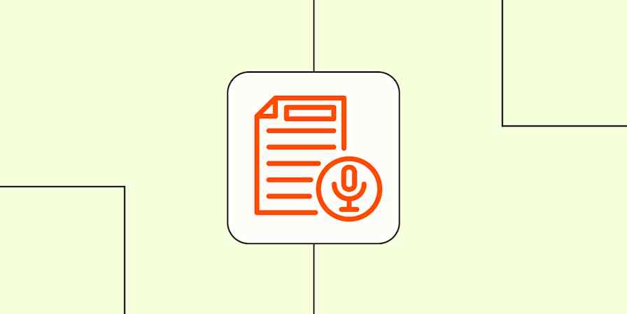 An icon of a file and a microphone against a lime green background