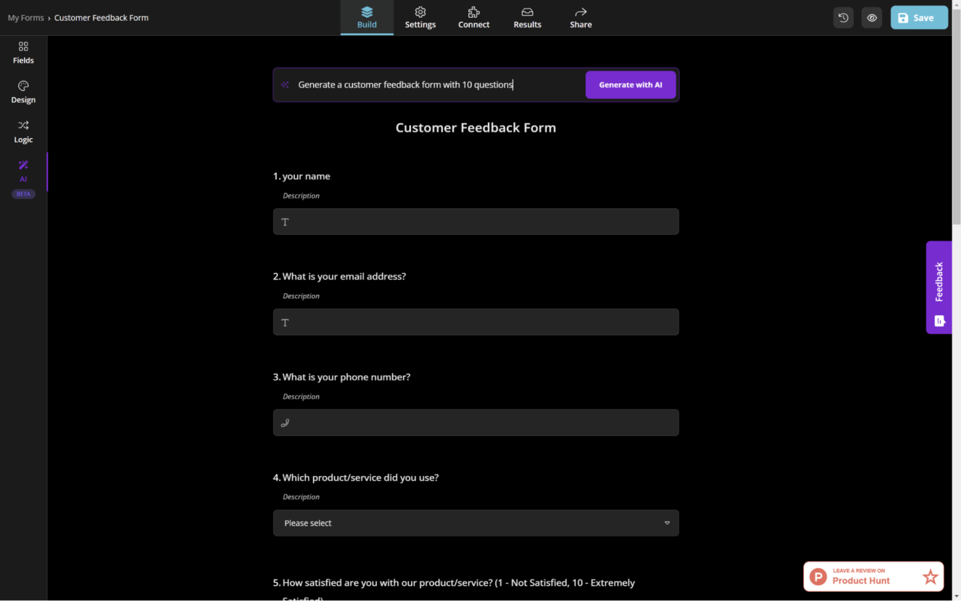 forms.app, our pick for the best free AI form builder