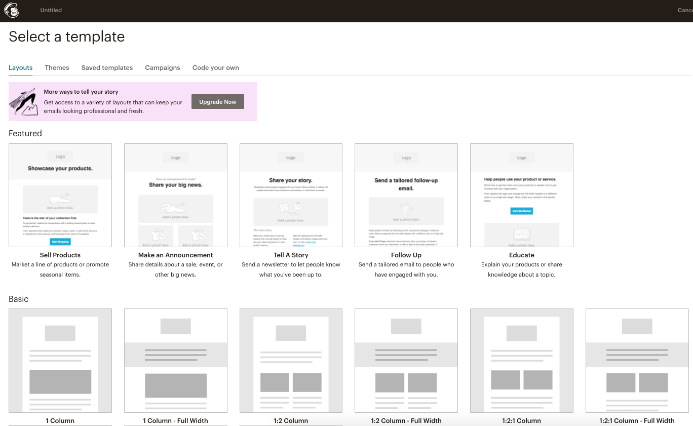 Screenshot of Mailchimp templates