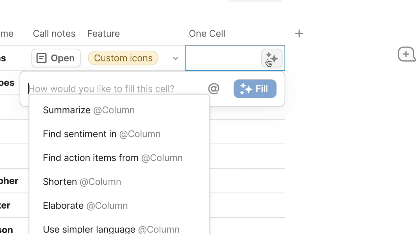 Using AI to fill a column in Coda