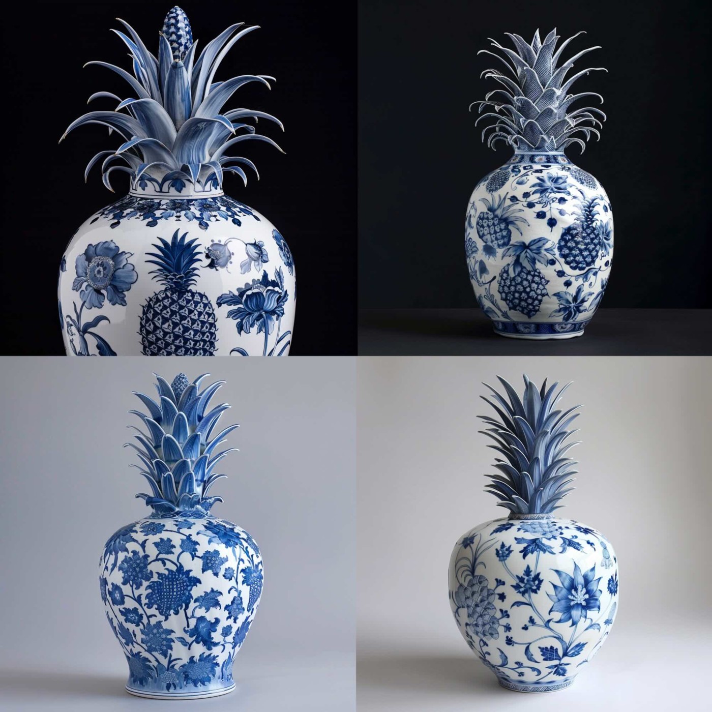 A pineapple, blue and white porcelain